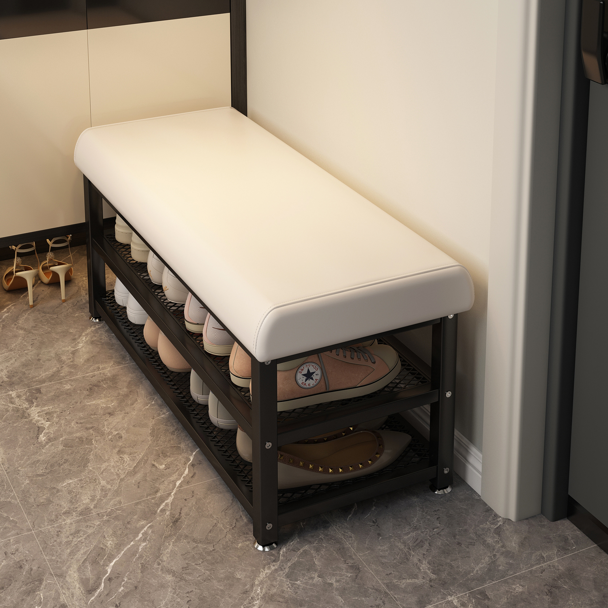 换鞋凳家用门口入户可坐鞋柜坐凳一体软包垫轻奢玄关穿鞋长条凳子