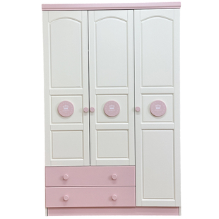 全实木儿童衣柜女孩粉色三门加顶柜储物柜卧室衣橱现代简约60CM深