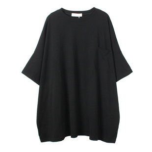港风大大件背后口袋设计圆领五分短袖长T裙 下衣失踪宽松大T女769