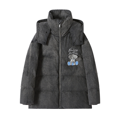 ANDREA MARTIN秋冬新款牛仔水洗连帽小象刺绣羽绒服保暖外套