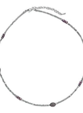 法式复古灰色拉长石天然珍珠项链