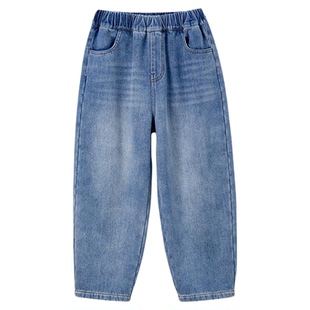 Bluem中大童裤子冬季男童牛仔裤加绒儿童直筒裤保暖男孩长裤冬装