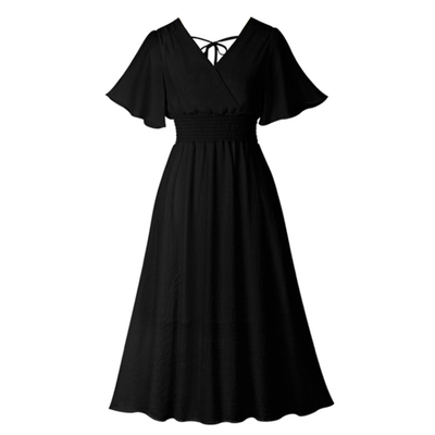 大码女装v领雪纺短袖连衣裙dress