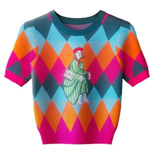 洋气重工减龄高级感针织T恤打底衫显瘦体恤漂亮高腰别致上衣女夏