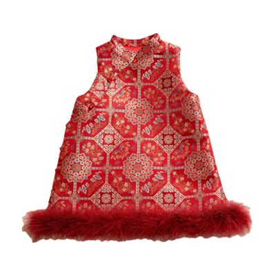 拜年服女童红色旗袍马甲冬季