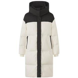 美特斯邦威中长款面包羽绒服女士秋冬季拼接潮流撞色连帽保暖外套