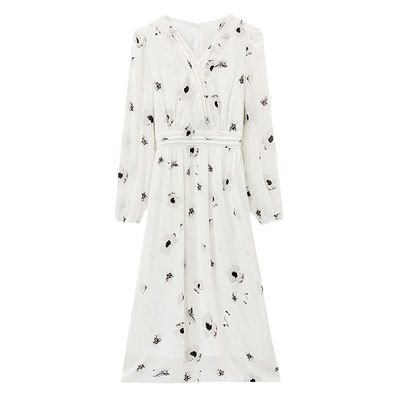 法式V领碎花收腰显瘦连衣裙