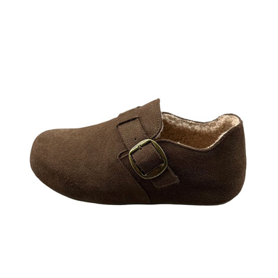 真皮羊羔绒保暧平跟勃肯鞋