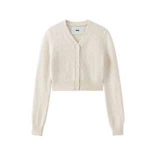 440ME女装 绵羊毛混纺百搭修身短款V领长袖针织开衫毛衣FDSS0327K