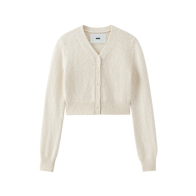 440ME绵羊毛混纺短款V领开衫毛衣