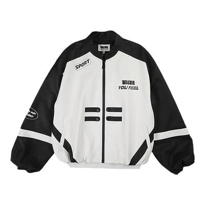 【秦霄贤同款】QUARTER IN NIGHT黑白拼接印花设计感机车皮衣外套