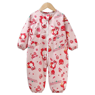 秋冬宝宝罩衣爬行服婴儿一体护衣儿童连体全身防水防脏爬爬服哈服