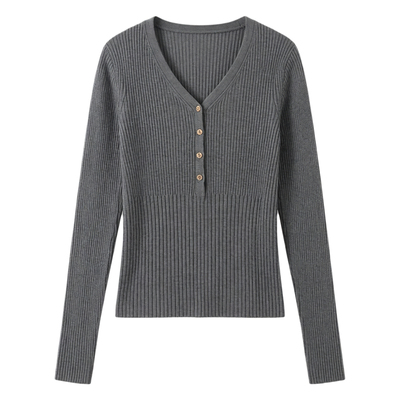 法式修身半开v领纽扣针织衫