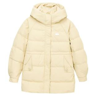 快鱼2025年冬季新女款中长羽绒服收腰显瘦葫芦提花连帽羽绒衣外套