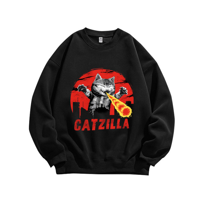 哥斯拉猫咪怪兽卫衣服男装纯棉秋