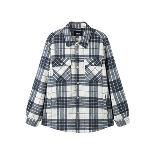 森马毛呢外套男冬季短款呢大衣不规则衬衫式翻领上衣含绵羊毛衬衣