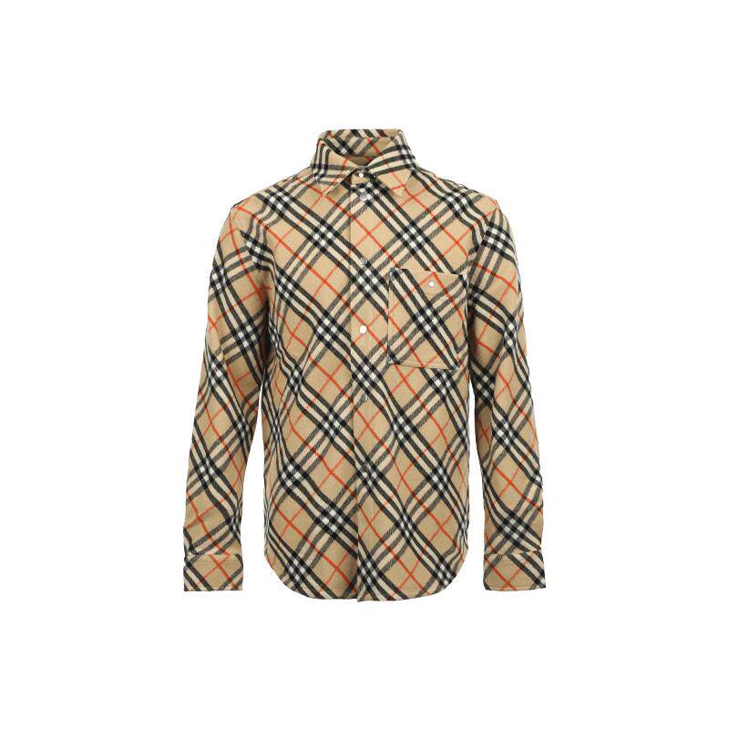 【自营】BURBERRY/博柏利新品男士宽松经典格纹羊毛长袖衬衫衬衣