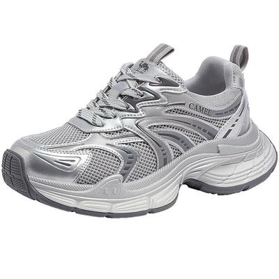 骆驼耀月2代老爹鞋女鞋2026春季新款厚底银色运动鞋女复古休闲鞋