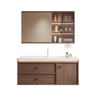 胡桃木中古风浴室柜陶瓷一体盆卫生间洗手洗脸盆柜组合洗漱台盆柜