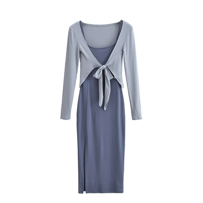 井也连衣裙套装女开衫外套两件套