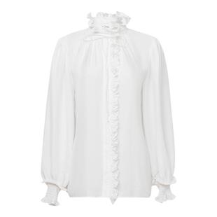 TOP家【阚清子同款】甜美柔和 法式复古宫廷木耳边长袖醋酸衬衫女