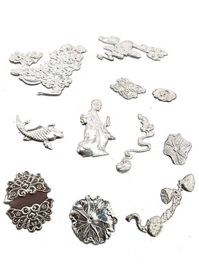 镶嵌银片锔钉花配件焗瓷修补材料