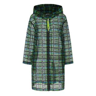 tanni新款通勤复古绿色提花黑钻织拉链风衣女TM31TC001A