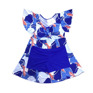 泳衣女夏季新款时尚保守裙式分体短袖平角裤胖MM大码泳装度假显瘦