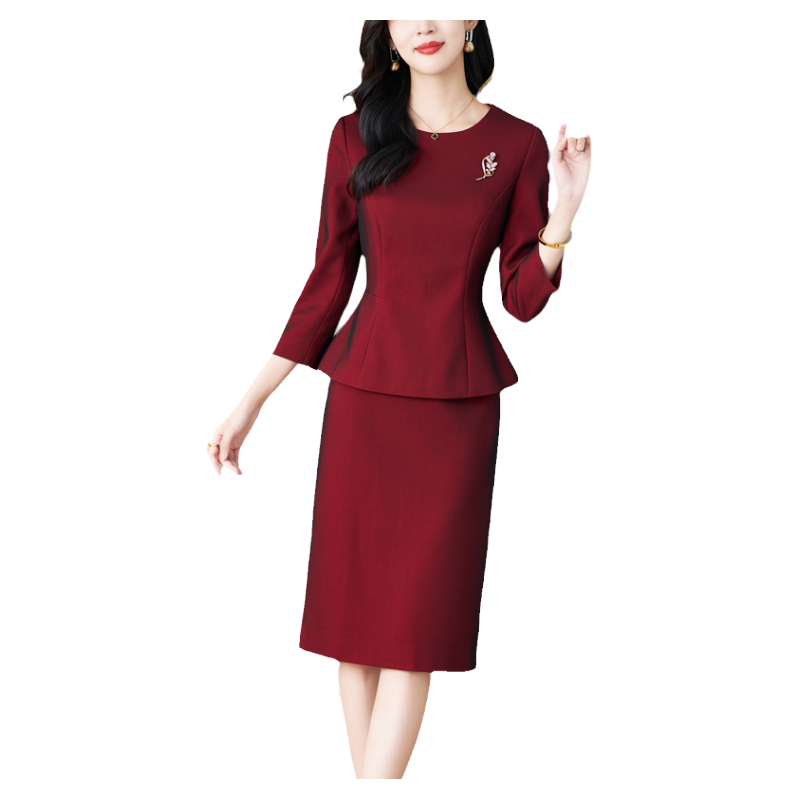 酒红色礼服两件套连衣裙2025春夏新款高端气质婚礼妈妈礼服高贵裙