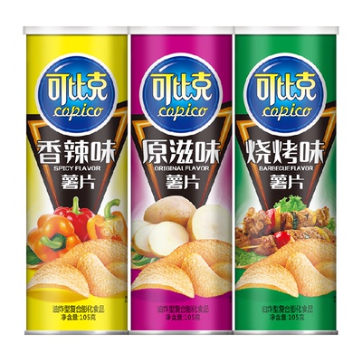 可比克香辣烧烤原味薯片105g×3罐