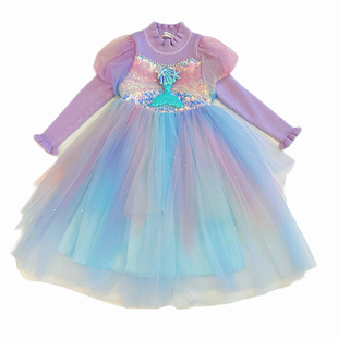 女童美人鱼公主裙春秋季2025新款洋气女孩毛衣裙儿童人鱼姬连衣裙