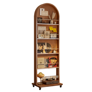 实木全身镜落地镜家用中古风入户门试衣镜收纳杂志架可移动穿衣镜