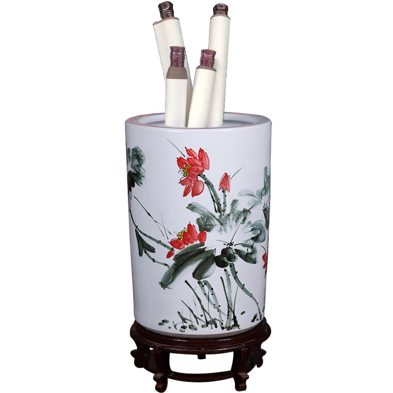 景德镇手绘书画收纳插花瓶卷轴缸