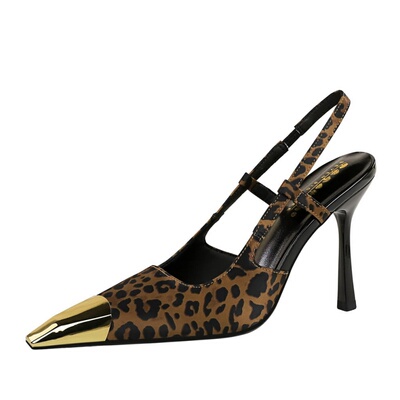 欧美风金属头后绊带高跟鞋女细跟