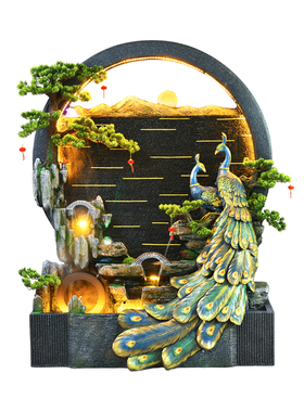 办公室客厅茶室孔雀流水喷泉摆件