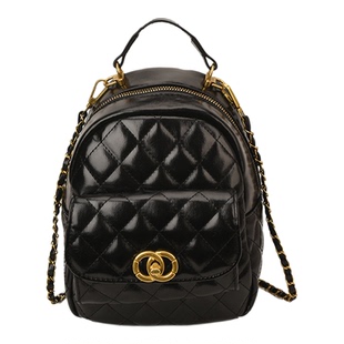 方隅小香黑色菱格链条双肩包包女式2025新款时尚休闲高级感小背包