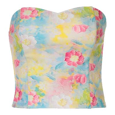 彩色多巴胺抹胸辣妹度假风上衣夏