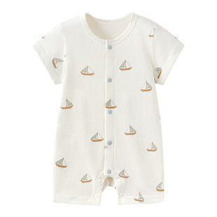 babylove婴儿连体衣夏季薄款纯棉透气宝宝衣服短袖哈衣扬帆起航