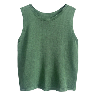 2026新款女装夏季纯色圆领针织亚麻显瘦背心 女 无袖马甲百搭上衣