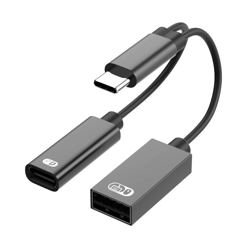 Type-c一分二充电OTG数据线PD接口USB母口转换器接头连接U盘鼠标键盘USB头戴耳机安卓手机iphone15笔记