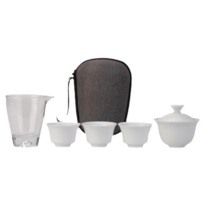 德化白瓷便携旅行茶具套装户外旅游玻璃快客杯盖碗小三杯logo定制
