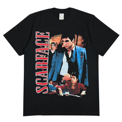 Scarface电影周边短袖T恤vintage古着创意趣味chic嘻哈潮牌半袖
