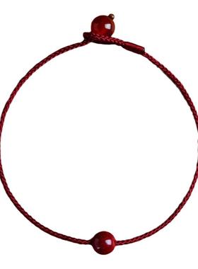 普陀山朱砂天然原矿红绳手链女男款本命年马转运珠手工编织细手绳