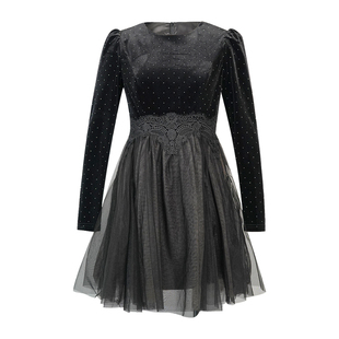 小个子重要场合穿搭秋冬连衣裙女新款轻奢高级感拼接收腰a字短裙