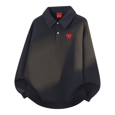 查尔斯桃心美式衬衫领卫衣男女秋冬季新款宽松休闲百搭长袖上衣潮