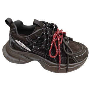 厚底老爹鞋女2025新款小个子牛绒皮爆款双鞋带超火时尚休闲运动鞋