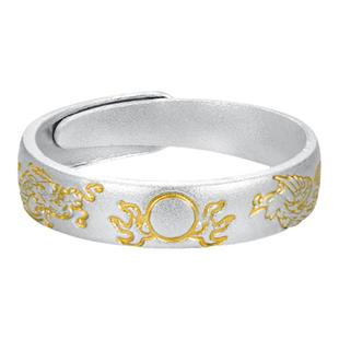 中国黄金游龙戏凤戒指足银999戒指纯银戒指银戒指送老婆生日礼物