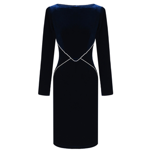 2025秋季新款知性优雅风收腰拼钻轻奢修身包臀丝绒连衣裙长袖女装