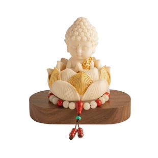 新款高档莲花小佛祖车内装饰品摆件胡桃木2026汽车内饰治愈系礼物