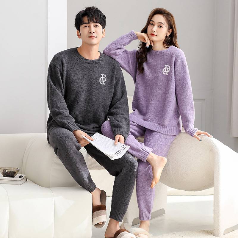 【软绵绵】半边绒情侣睡衣套装女秋冬家居服加厚绒睡衣长袖加男士